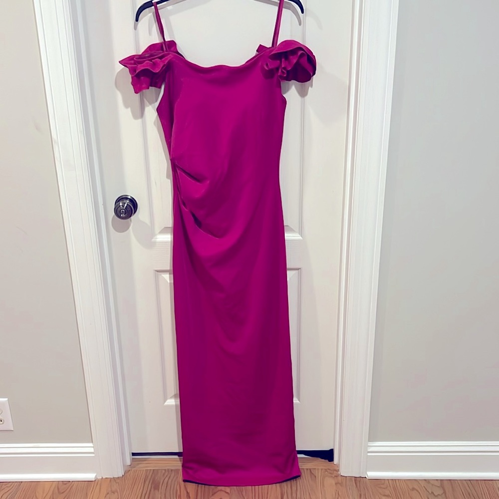 X by Xscape Fushia Trumpet Off Shoulder